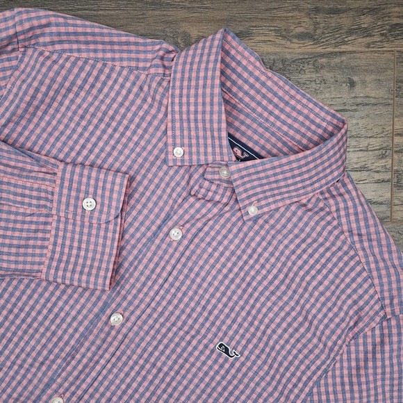 Vineyard Vines Mens Small Whale Shirt Blue Pink Button Down Light Beachy Spring - Picture 1 of 7